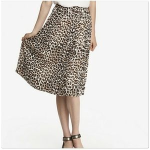 Express Animal Print Pleated Midi Skirt